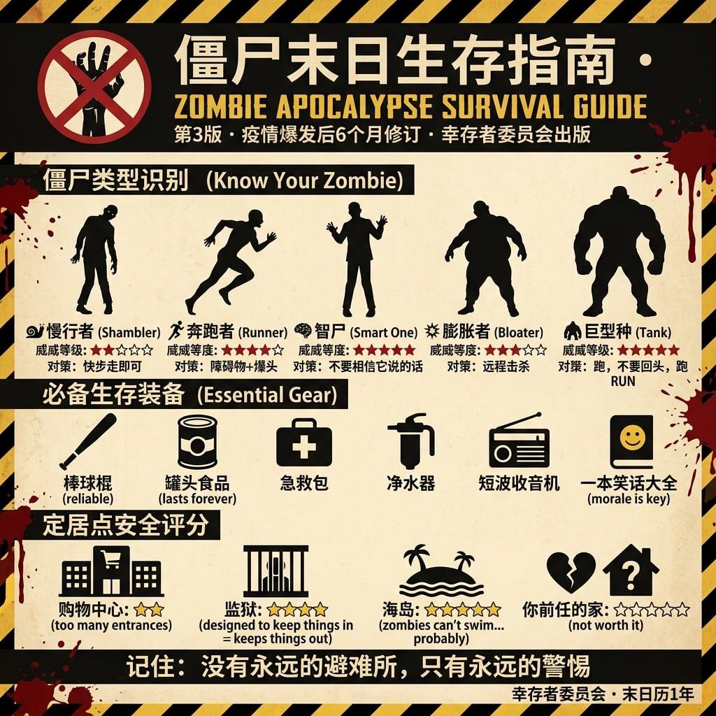 Überlebensleitfaden Zombie-Apokalypse – Infografik zur Weltuntergangsvorbereitung