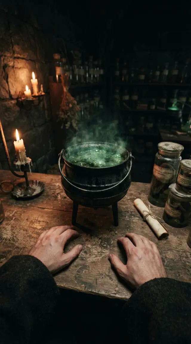 Reference frame — first-person POV of the potions classroom and cauldron (9:16)
