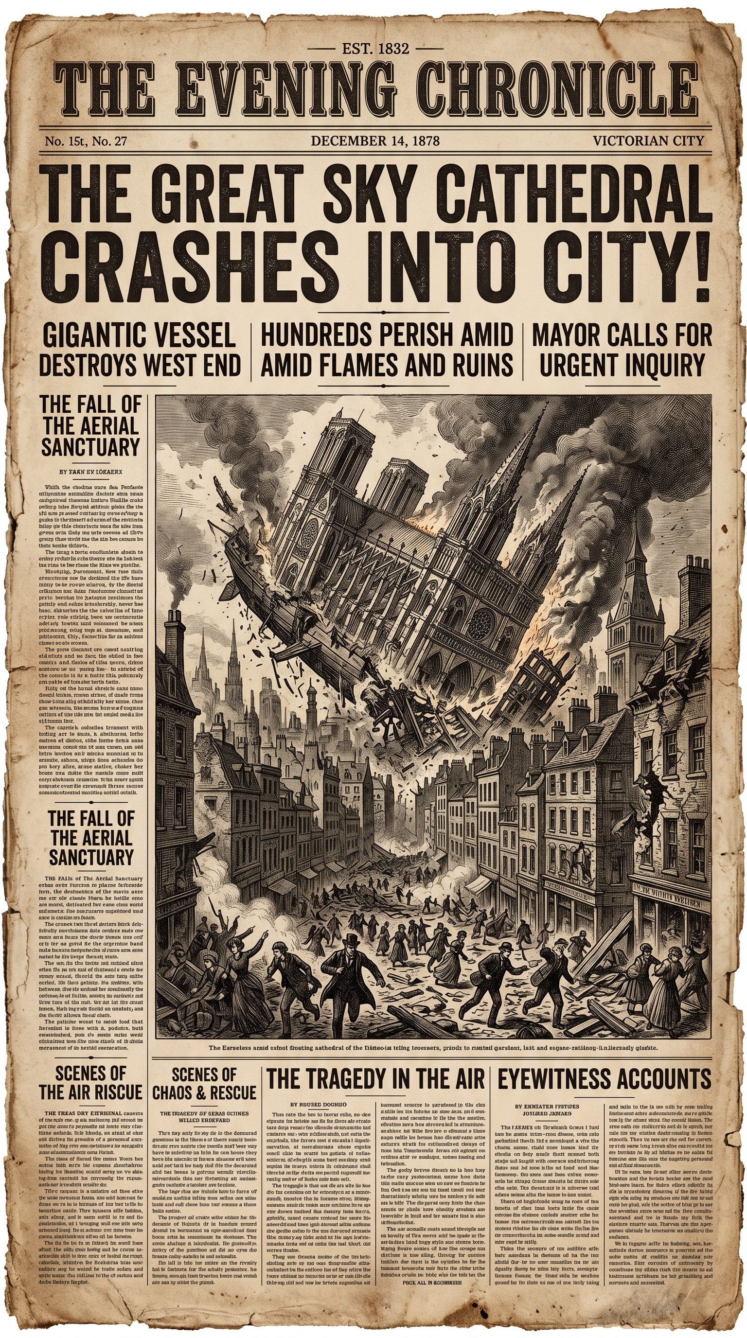Periódico histórico — muestra, accidente de la catedral flotante
