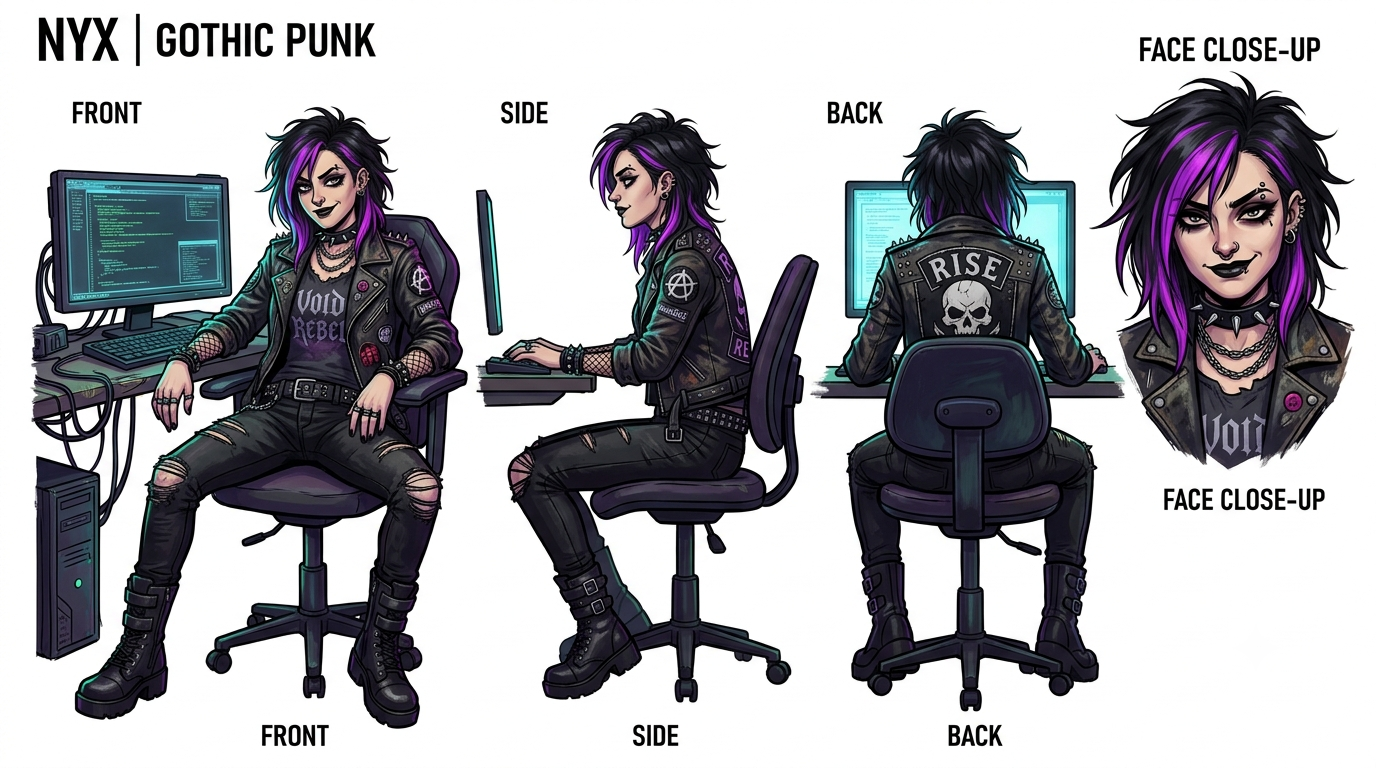 Seed-Referenz — Charakterblatt der Gothic-Punk-Frau