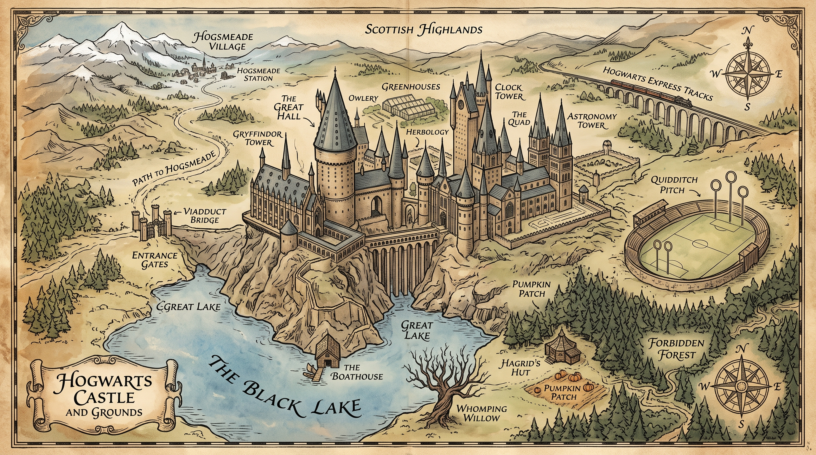 Detailkarte von Schloss Hogwarts – Szenen-Hintergrund