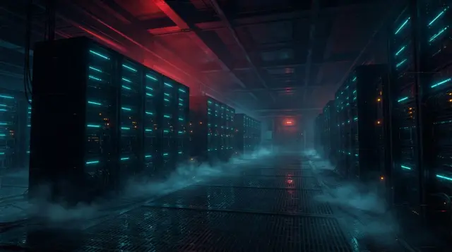 La bóveda de servidores de NEXUS — arte de escenario de Cyberpunk Heist