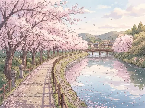 Kirschblüten am Flussufer