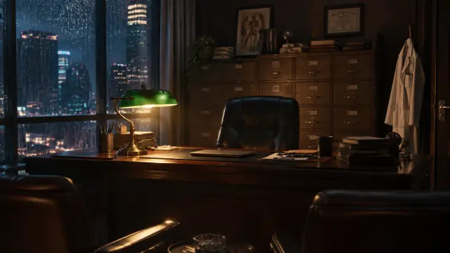 Scene background — the chief surgeon’s office at night