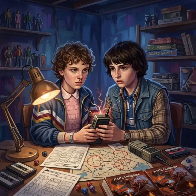 밤의 마이크의 지하실 — Stranger Things 호킨스의 장면 아트