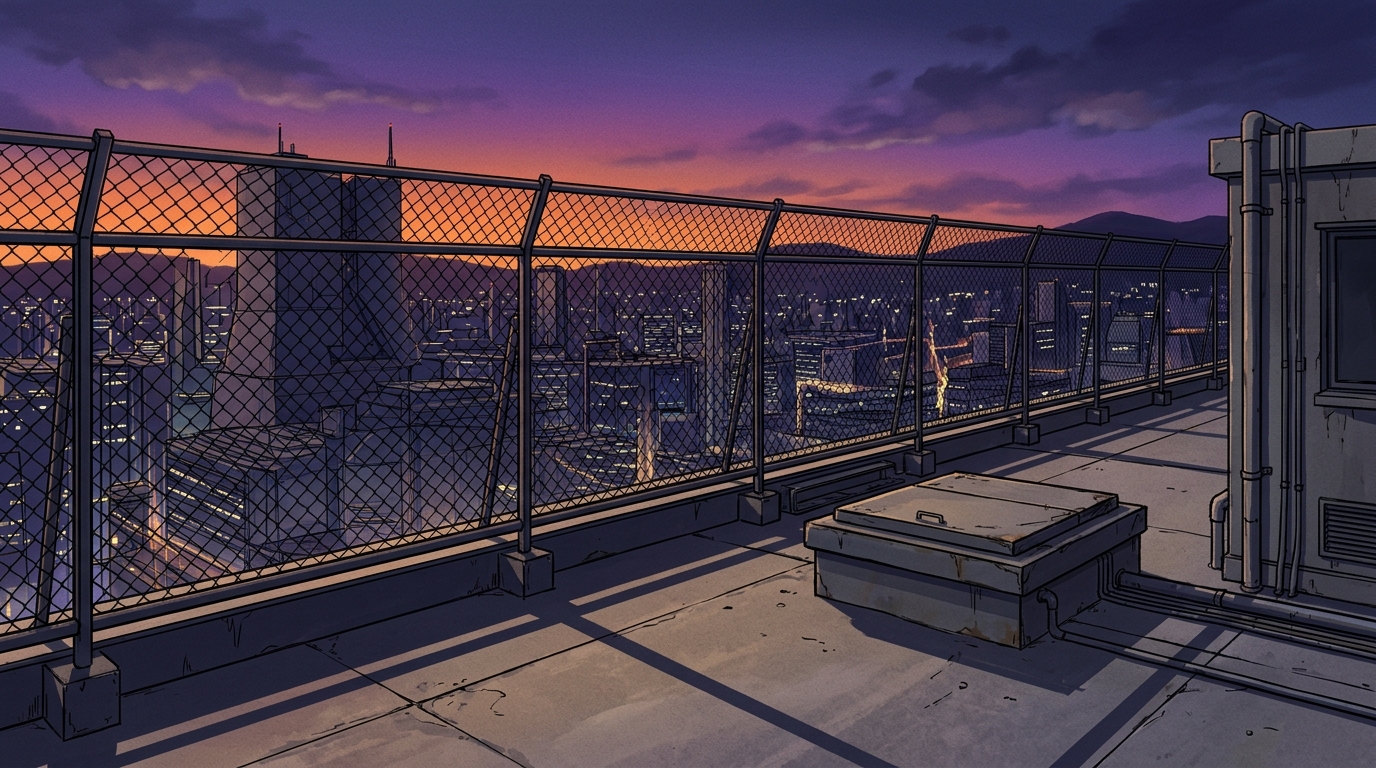 Tokyo-3 school rooftop at dusk — scene background