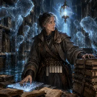 Mirelle of the Ninth Echo — Deep Archivist Key Visual (GPT Image 2)