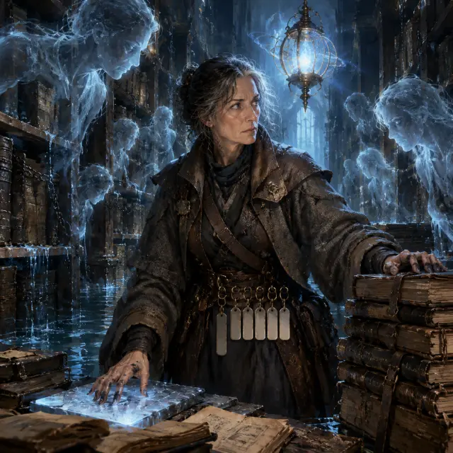 Mirelle of the Ninth Echo — Deep Archivist Key Visual (GPT Image 2)