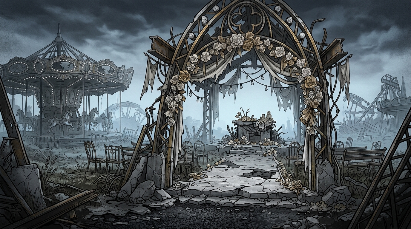 Amusement park wedding stage