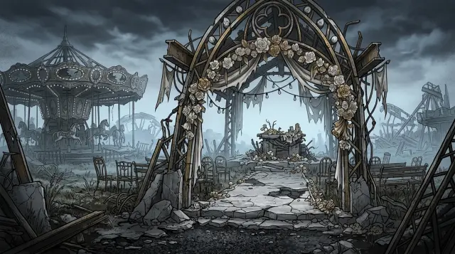 Amusement park wedding stage
