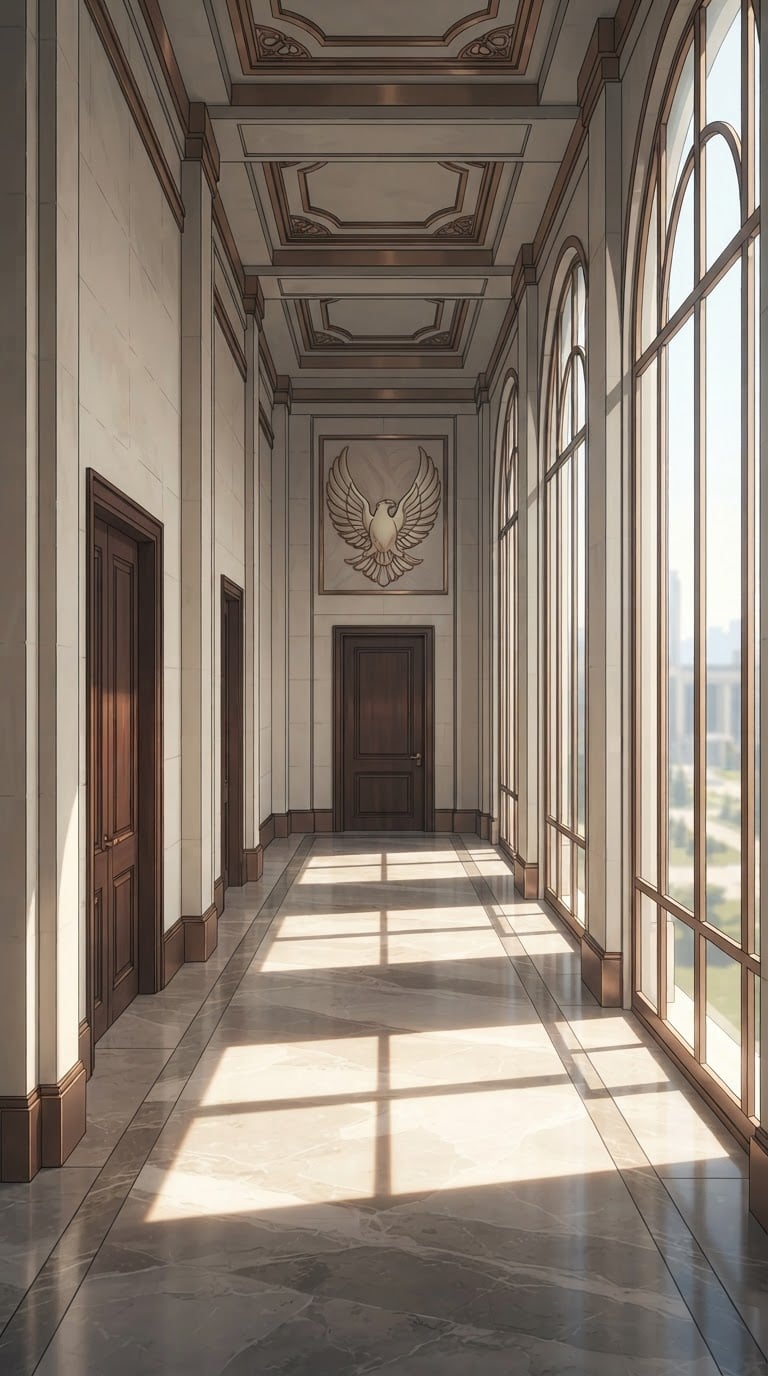 Referenzbild — Korridor im Westflügel der White Crow University (Seed-Bild)