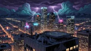 Denver skyline under a thunderstorm — stage background