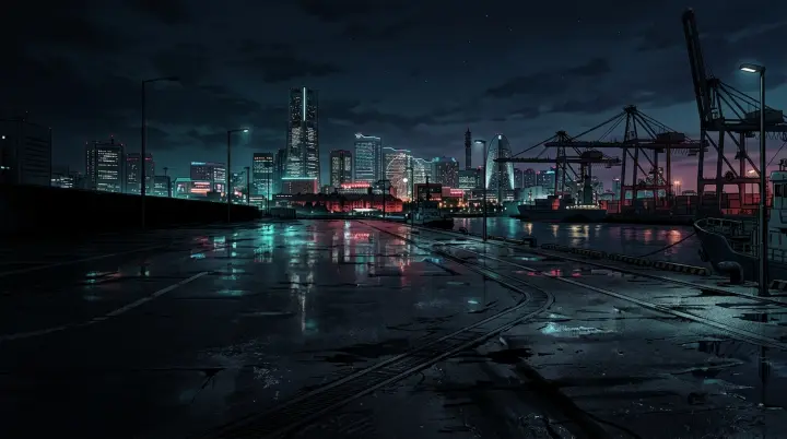 Bungo Stray Dogs — AI-generated Yokohama harbor night panel scene