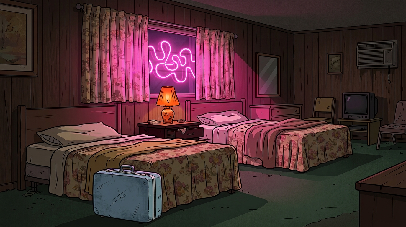 Roadside motel at night — scene background