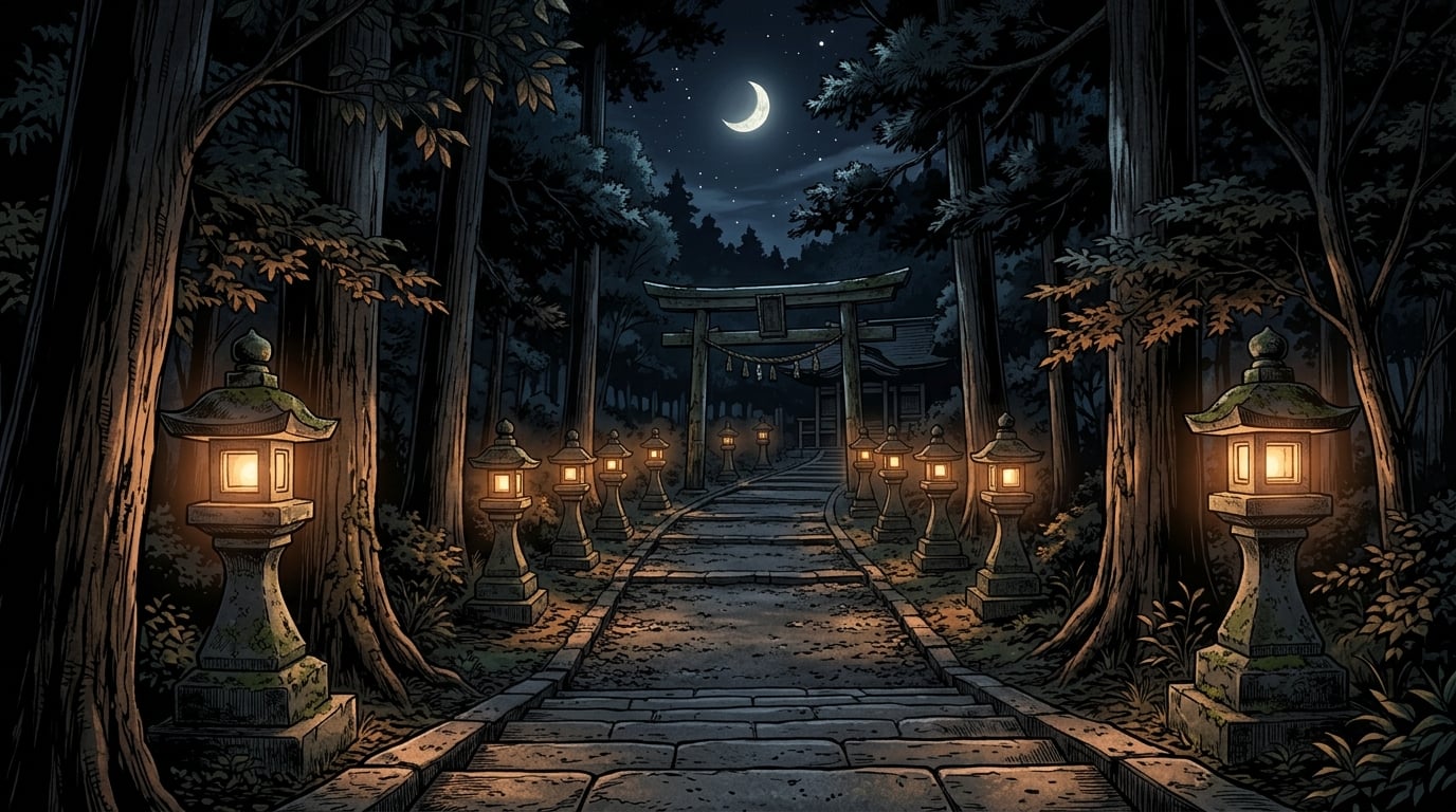 神社夜路背景