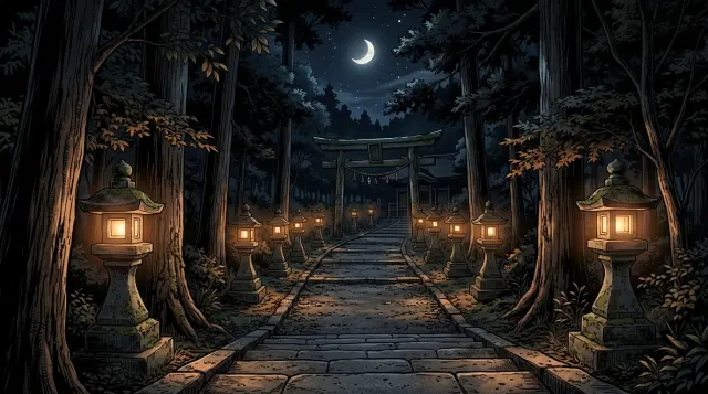 Shrine night path — scene background