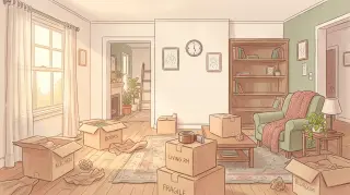 타이틀 배경 — 이사 중인 거실