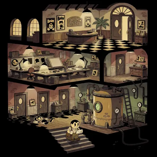 Bendy and the Ink Machine — Joey Drew Studios Welt-Key-Visual (Krea 2)