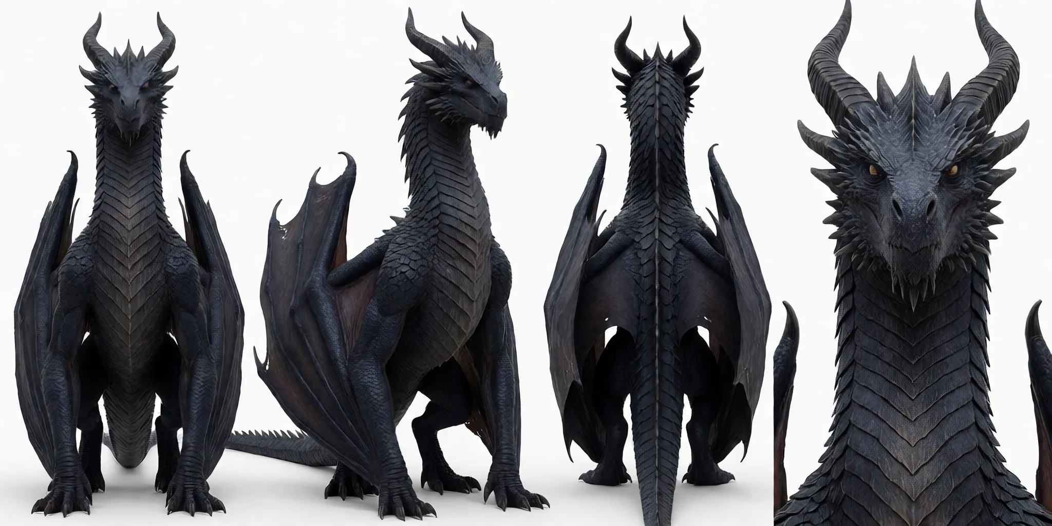 Referenz — Kreaturenbogen des schwarzen Drachen mit vier Posen