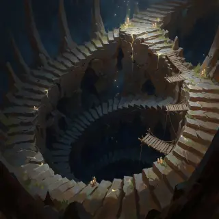 The Sundered Stair — Ruined Abyss Key Visual (Krea 2)