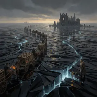 The Glasswaste, the Mirror-Sea — Key Visual (Krea 2)