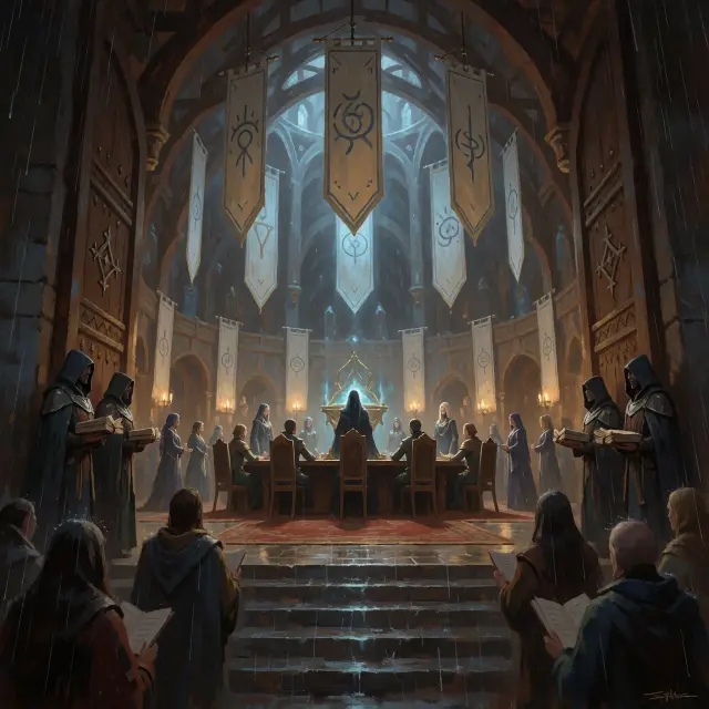 The Convocation of Waning — Aethermoor World Key Visual (Krea 2)