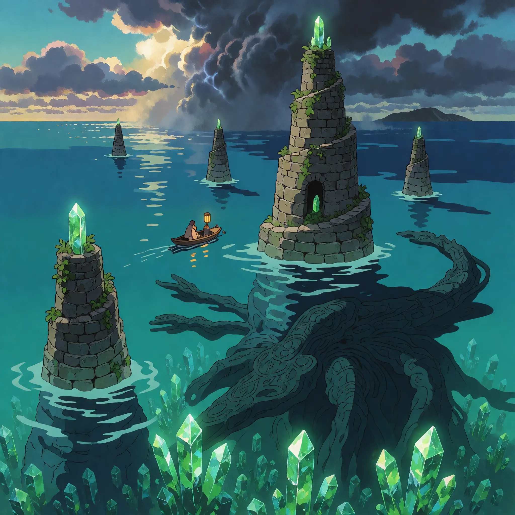 AI 포켓몬 랜드마크 아트 — The Sunken Spires, Krea 2