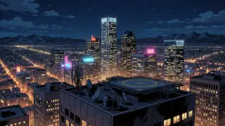 Downtown tower summit at night — stage background