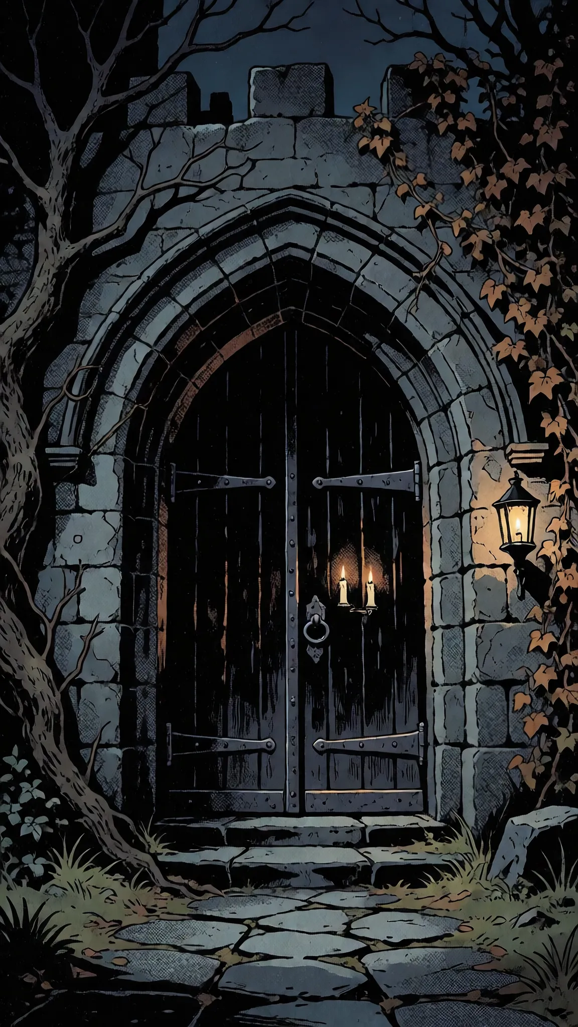 Schlosstür bei Nacht — Szenenreferenz