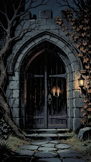 Schlosstür bei Nacht — Szenenreferenz