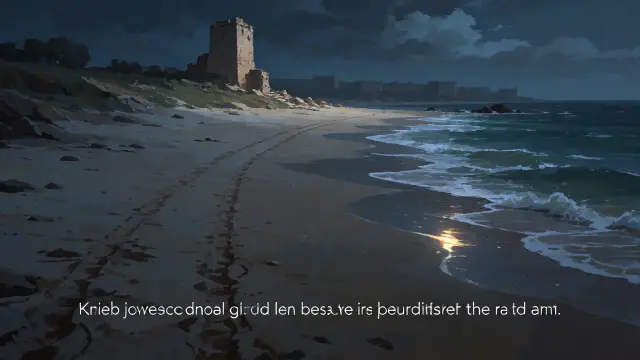 씬 배경 — 두 줄의 발자국이 있는 간조 해변