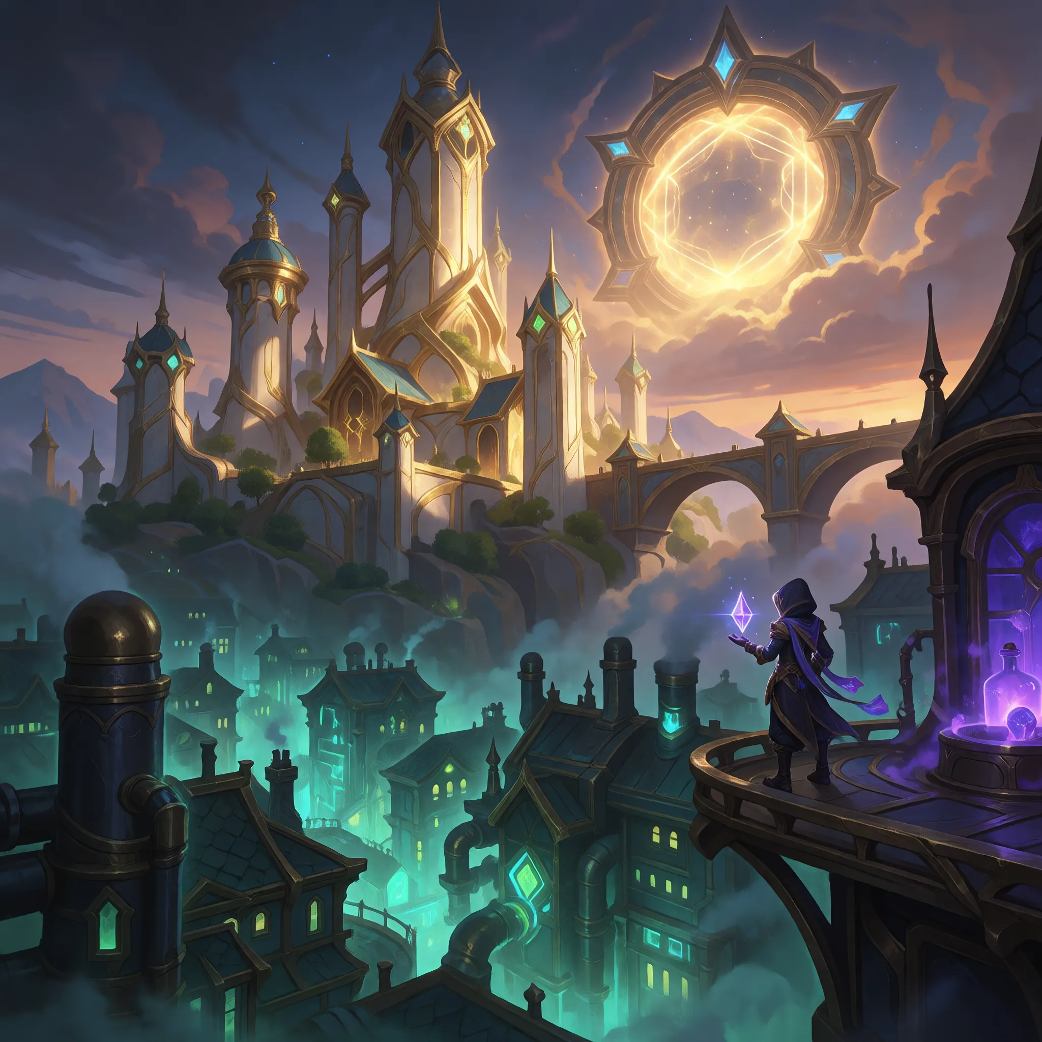 Runeterra Twin Cities Key Visual — Krea 2