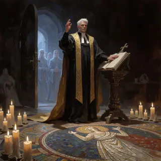 Drev Reuel, the Choirfather — High Cantor Key Visual (Krea 2)