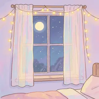 Scene background — cozy bedroom window at night