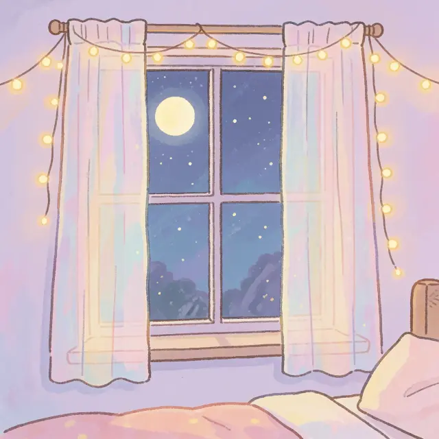 Scene background — cozy bedroom window at night